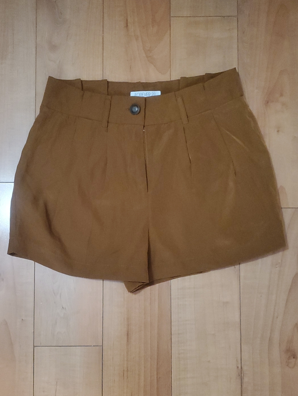 Forever 21 Tan High-Waist Pleated Shorts